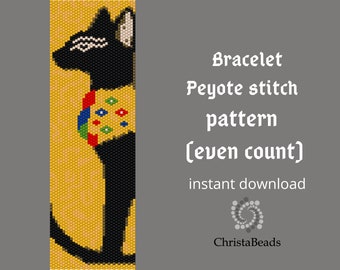 Punto peyote modello egiziano Schemi per braccialetti Peyote PDF Schemi per braccialetti Tutorial e modelli di perline rocaille - "Gatto egiziano"