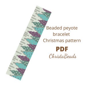 Peyote bracelet pattern Christmas trees, Beaded peyote bracelet pattern PDF, Beading Christmas pattern, Cuff bead pattern, Delica pattern