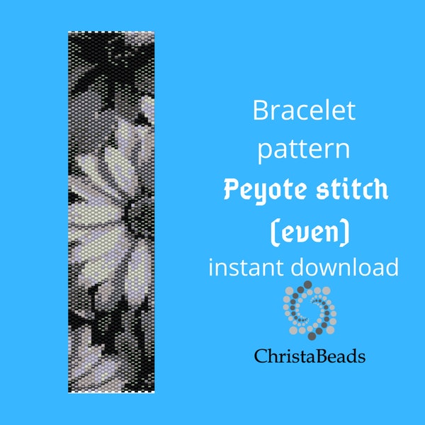 PDF Peyote beads pattern Monochrome flowers Peyote Stitch Design \ Even count peyote