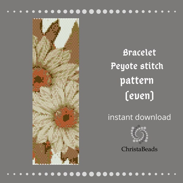 Modèle de bracelet peyotl PDF - Modèle de point peyotl pair, comptez des perles, des fleurs en cuivre