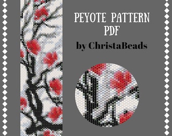 Sakura pattern for bracelet Peyote Stitch Flowers pattern Beadwork Pattern Miyuki Delica Size 11 Beading tutorials and patterns Cuff