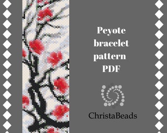 Sakura pattern for bracelet Peyote Stitch Flowers pattern Beadwork Pattern Miyuki Delica Size 11 Beading tutorials and patterns Cuff