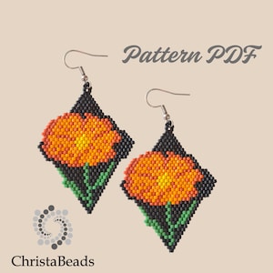 Autumn Earrings Brick Stitch. Marigold Earrings Pattern PDF