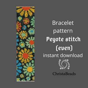 Peyote pattern for bracelet instant download Beading Pattern Peyote Stitch Bracelet Peyote cuff pattern Flowers #17 Peyote Bead Pattern