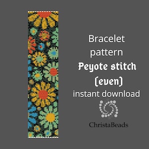 Peyote pattern for bracelet instant download Beading Pattern Peyote Stitch Bracelet Peyote cuff pattern Flowers #17 Peyote Bead Pattern