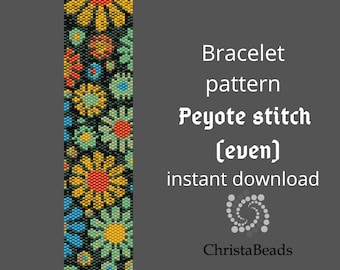 Peyote pattern for bracelet instant download Beading Pattern Peyote Stitch Bracelet Peyote cuff pattern Flowers #17 Peyote Bead Pattern