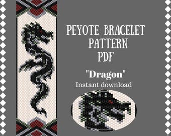 Peyote Bracelet Pattern Beading PATTERN  Peyote Stitch Beaded Bracelet Beadwork Dragon Pattern Stitch patterns seed bead bracelet DIY