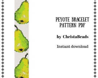 Beading pattern Pears for peyote bracelet Beadwork pattern Seed bead bracelet pattern Cuff bracelet pattern Miyuki Delica #11 Peyote Stitch