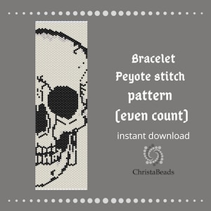 Skull peyote bracelet pattern, Peyote Halloween Pattern, Beading Halloween jewelry pattern PDF, bead peyoted even count pattern.