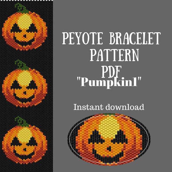 Peyote pattern bracelet Halloween Bead Weaving Pattern pumpkin Peyote Stitch Beading bracelet beadwork patterns Bracelet design Seed bead