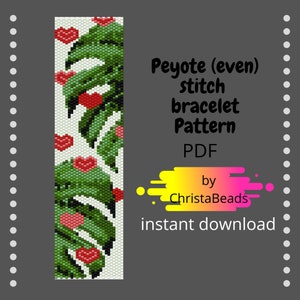 Peyote beaded bracelet pattern Valentine gift DIY jewelry PDF beadwork pattern