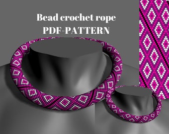 Bead crochet necklace pattern - Purple. PDF tutorial. Crochet rope scheme. Bead crochet rope pattern. Pattern for  bracelet Pattern beading