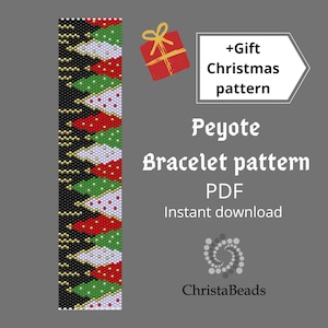 Peyote bracelet pattern Christmas trees, Beaded peyote bracelet pattern PDF, Beading Christmas pattern, Cuff bead pattern, Delica pattern
