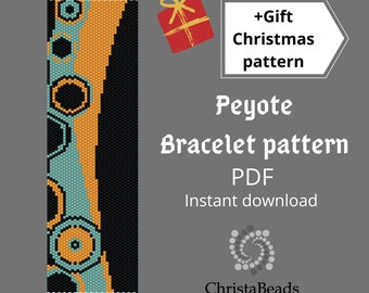 Even count peyote bracelet pattern Abstraction for Miyuki Delica beads. Cuff bracelet bead pattern.