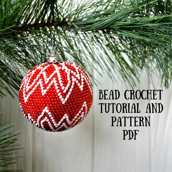 Tutorial de crochet con cuentas Patrón de bolas navideñas Tutorial de cuentas de semillas de crochet Tutorial de bolas navideñas Patrones de abalorios pdf Tutorial bola de cuentas