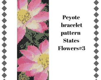 Peyote Bracelet Pattern States Flowers Beading PATTERN Peyote Stitch Bracelet Beadwork Pattern Miyuki Delica patterns seed bead bracelet