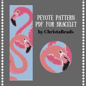 Peyote pattern for bracelet instant download Beading Pattern Peyote Stitch Bracelet Peyote cuff pattern pink flamingo Peyote Bead Pattern