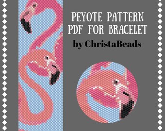 Peyote pattern for bracelet instant download Beading Pattern Peyote Stitch Bracelet Peyote cuff pattern pink flamingo Peyote Bead Pattern