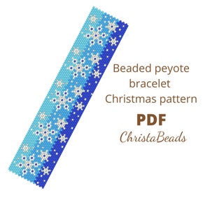 Beaded peyote pattern Bracelet Christmas Snowflakes, Peyote pattern, bracelet pattern Miyuki Delica, peyote bracelet pattern PDF.