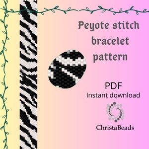 Peyote-Stich Zebra-Muster schmales Armband Tier Peyote Even Count Muster, Peyote-Stich Armband Muster PDF