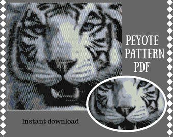 peyote pattern animal Beaded pattern DIY delica Beading pattern Peyote Stitch pattern for beading White Tiger beadwork patterns seed beads