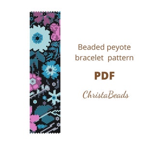 Peyote pattern bracelet Flowers #14 Beaded peyote pattern bracelet Cuff bead pattern - Instant download