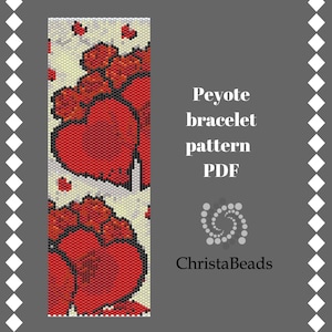 Bracelet pattern peyote Hearts peyote patterns, peyote bead patterns, Valentine&#39;s Day peyote stitch patterns, pdf pattern, beading patterns