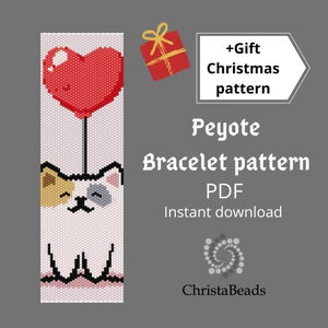 Bead peyote bracelet pattern - even count, Valentine&#39;s Day peyote beading, Bracelet pattern peyote Heart peyote pattern, peyote bead pattern