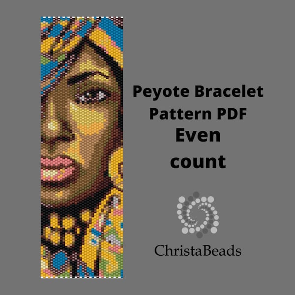 African women peyote bracelet pattern -PDF- Bead peyoted pattern for cuff, jewelry beading pattern, even count peyote pattern.