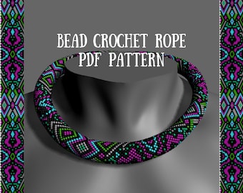 Bead crochet rope pattern PDF pattern "Fiesta" Spring beaded necklace Bead crocheting Beaded ropes patterns Necklace beadwork