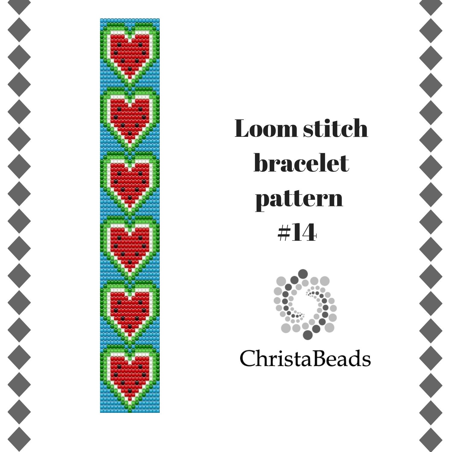 Loom Pattern 14 Bead Loom Pattern Bracelet Hearts Loom Stitch Beading  Beadwork Patterns and Tutorials Bead Weaving Jewelry Making PDF - Etsy