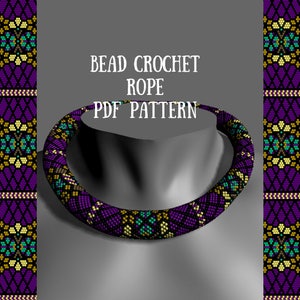 Bead Crochet Necklace Pattern: Purple Flower Rope Tutorial (PDF Pattern)