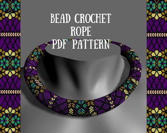 Bead crochet necklace pattern Tutorial bead necklace Tutorial crochet necklace Bead pattern Crochet rope pattern Flower purple beads pattern