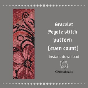 Peyote bracelet flowers pattern Even count peyote pattern Beaded peyote, beading cuff, beading jewelry making pdf.