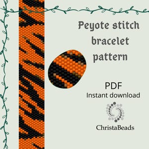 Peyote-Stich Tiger Muster schmales Armband Tier Peyote-Muster, Peyote-Stich Armband Muster PDF