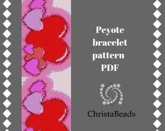 Bracelet pattern peyote Hearts peyote patterns, peyote bead patterns, Valentine's Day peyote stitch patterns, pdf pattern, beading patterns