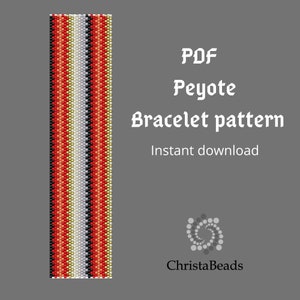 Peyote Red Gradient bracelet pattern, bead peyote even count for Miyuki Delica size 11, Instant download.