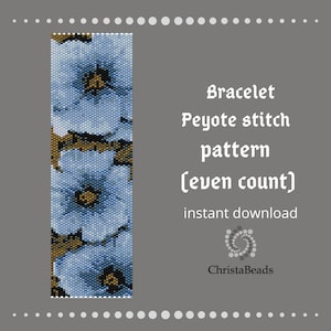 Peyote Bead Pattern, Even Count, Bead Pattern, Miyuki Delica, Bracelet Pattern, Blue Flowers Bead Bracelet, Peyote Pattern
