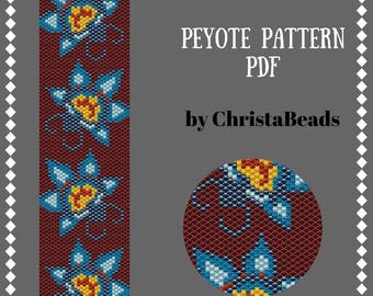 Beading Patterns Beading tutorials Flowers pattern bracelet Cuff bracelet patterns Peyote stitch PDF Pattern Seed bead Beads Miyuki Delica