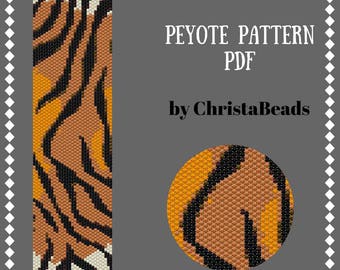 Tiger bead pattern Peyote Bracelet Pattern peyote stitch patterns beading patterns PDF beading tutorials and patterns peyote bracelet miyuki