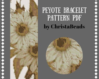 Peyote beading pattern Flowers#3 for bead bracelet, peyote stitch patterns, beading patterns, bead peyote pattern PDF, beadwork patterns