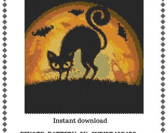 Peyote pattern Cat Halloween Peyote Stitch large pattern for beading Beaded pattern DIY delica Beading pattern Beadwork patterns seed beads
