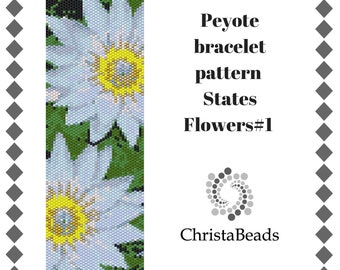 Peyote Bracelet Pattern States Flowers Beading PATTERN Peyote Stitch Bracelet Beadwork Pattern Miyuki Delica patterns seed bead bracelet