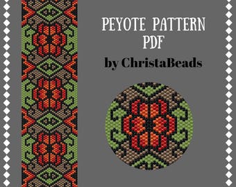 Beading PATTERN Vintage Flowers Peyote Bracelet Pattern Peyote Stitch Beaded Bracelet Pattern Miyuki Delica Size 11 PDF patterns seed bead