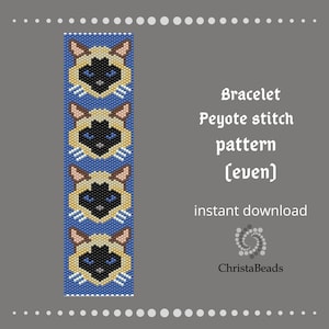 Even Peyote Pattern, Cat Bracelet, Beaded Bracelet Pattern, Peyote Beaded Pattern, Beaded Cuff Bracelet Pattern for Miyuki Delica