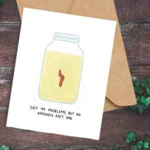PRINT at HOME**| A2 Karte (4,25x5,5) | Handgezeichnete druckbare Karte | Lustige Blinddarm-OP Karte | innen blanko | Karten unter 5 Dollar