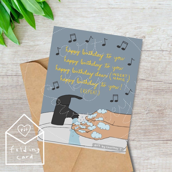 Digital Download ** | Birthday Card | Happy Birthday song | Wash your hands | birthday pdf card | digital birthday card | corona birthday