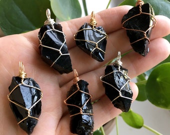 Raw Obsidian Wire Wrapped Crystal Pendant | SMALL/MEDIUM SIZE