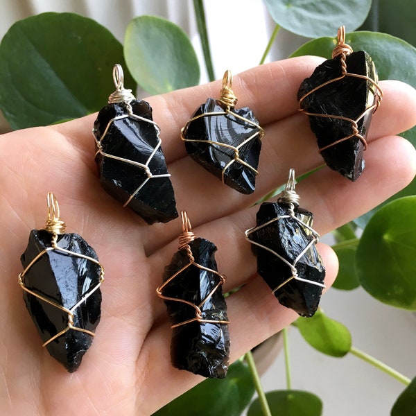 Raw Obsidian Wire Wrapped Crystal Pendant | SMALL/MEDIUM SIZE