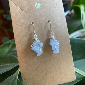 Raw Celestite Wire Wrapped Crystal Earrings